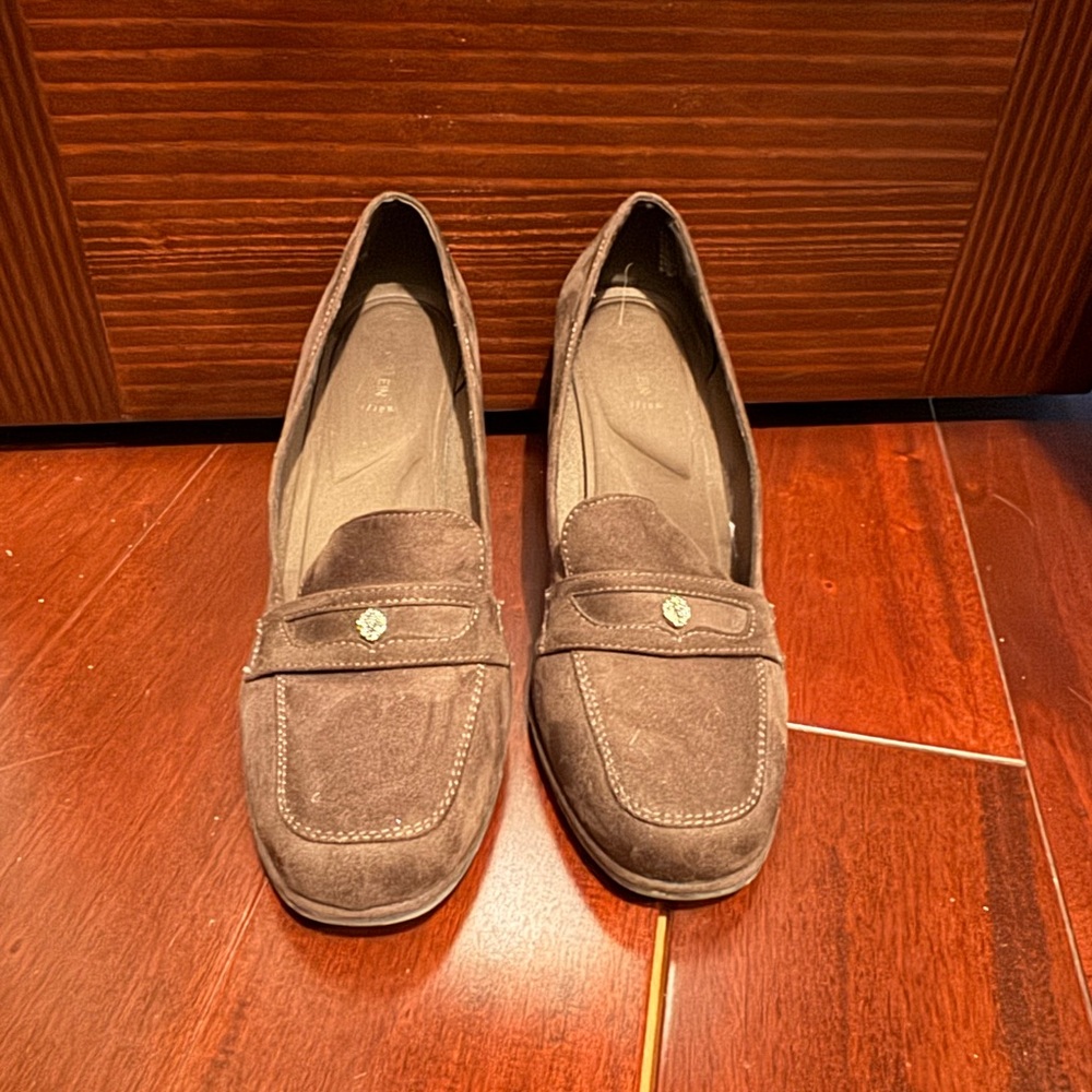 Anne Klein Suede Loafers in Rich Brown